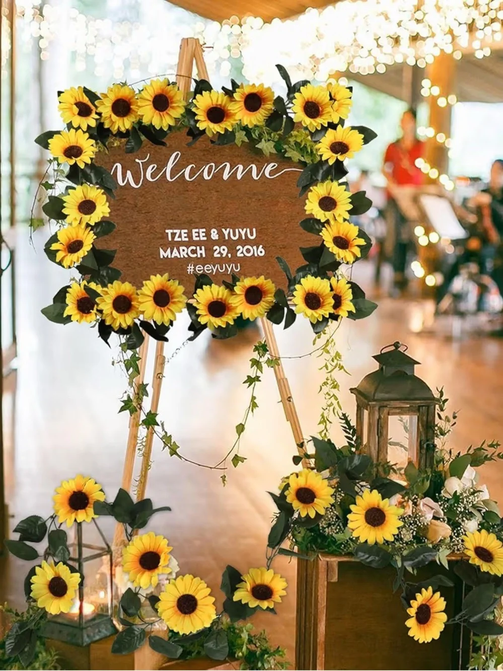 Silk Sunflower Garland Decor, 4 Vines Included, 7.4 ft Long Each